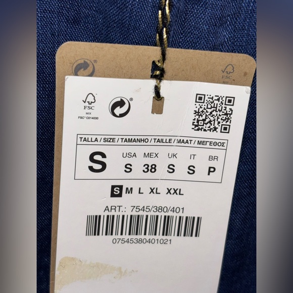 ZARA 100% LINEN SHIRT WITH collar and long sleeves pocket BLUE Small NWT - Picture 9 of 13